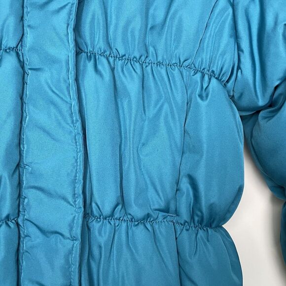 Lands End Fleece Lined Puffer Coat Hooded Jacket Girl's Large 14 Full Zip Blue - Picture 2 of 8
